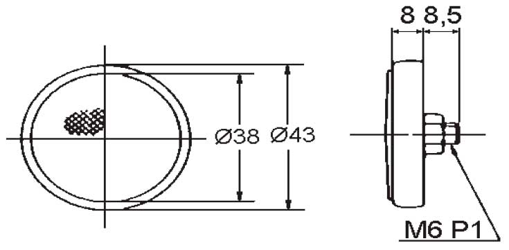 Поляризованный рефлектор (d=43 мм) - габаритная схема