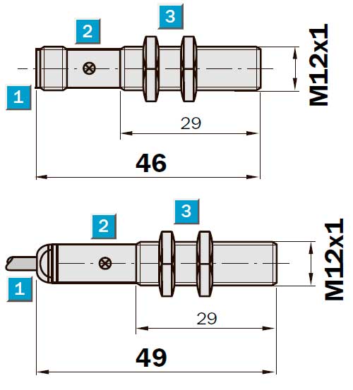 Конструктивная схема индуктивного датчика IME12 (4мм, укороченный, заподлицо)