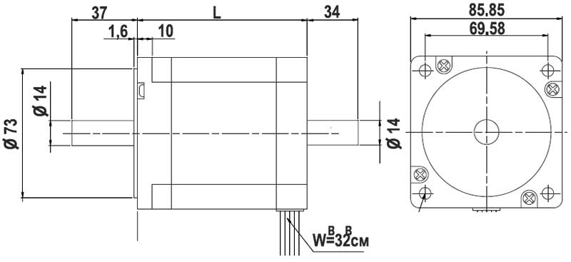 Габаритная схема шагового двигателя KRS862