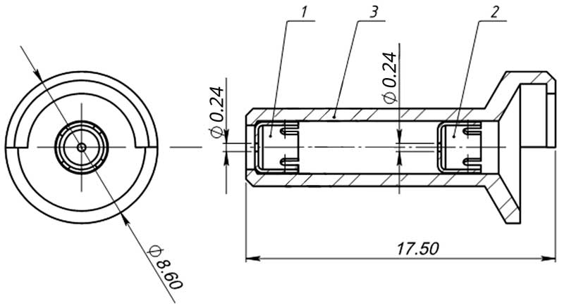 Конструктивная схема инжектора пилотной горелки серии SIT 140,150 (диаметр 0,24мм)